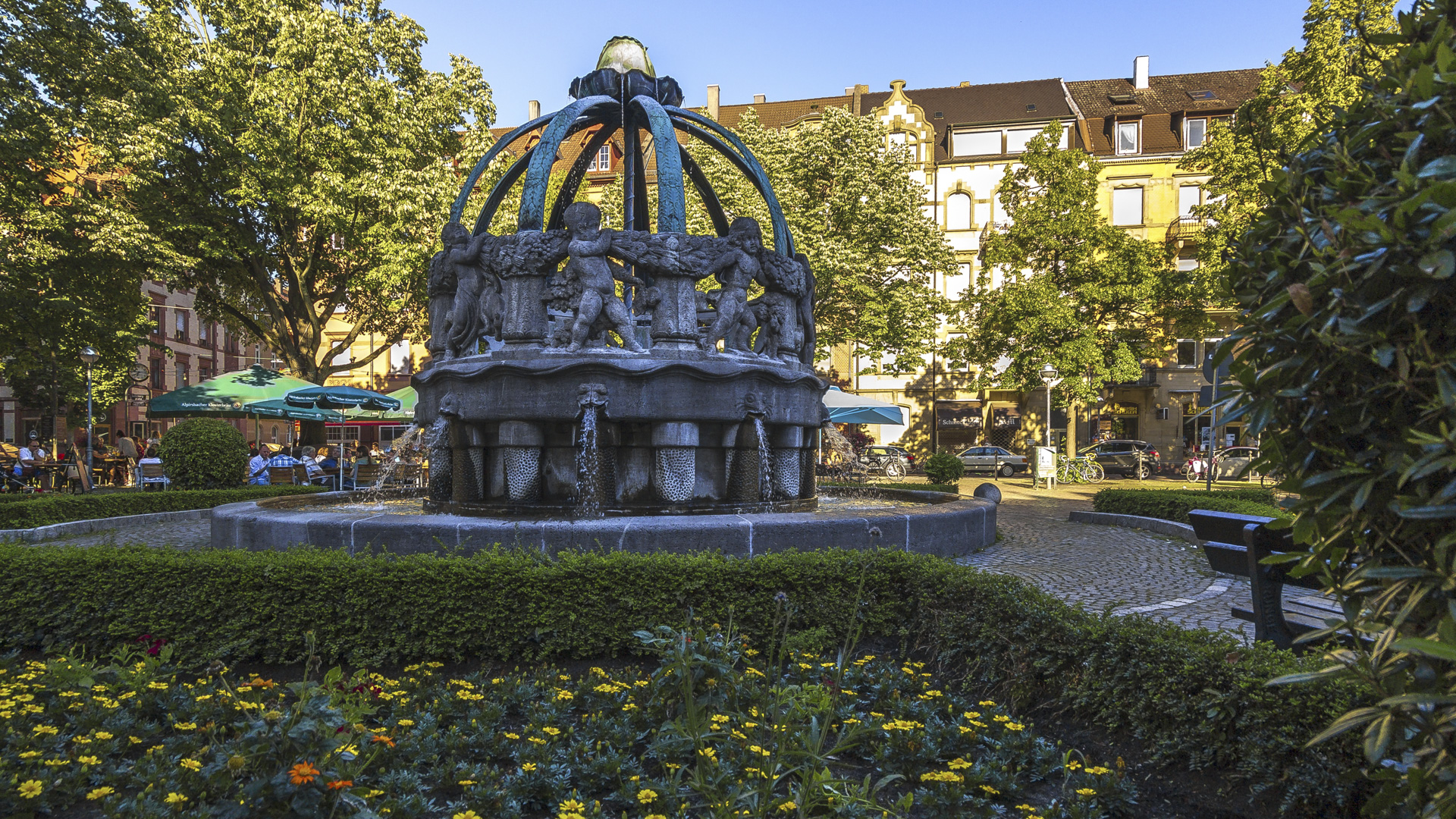 Krautkopfbrunnen auf dem Gutenbergplatz in Karlsruhe